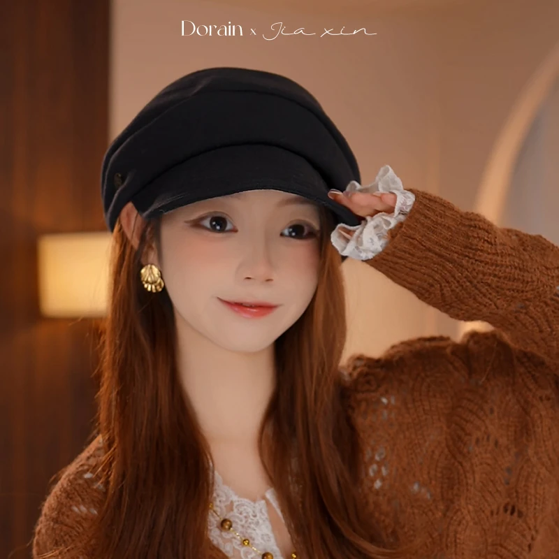 Dorain朵澜大头围褶皱贝雷帽女2025秋冬新款百搭画家帽日系报童帽