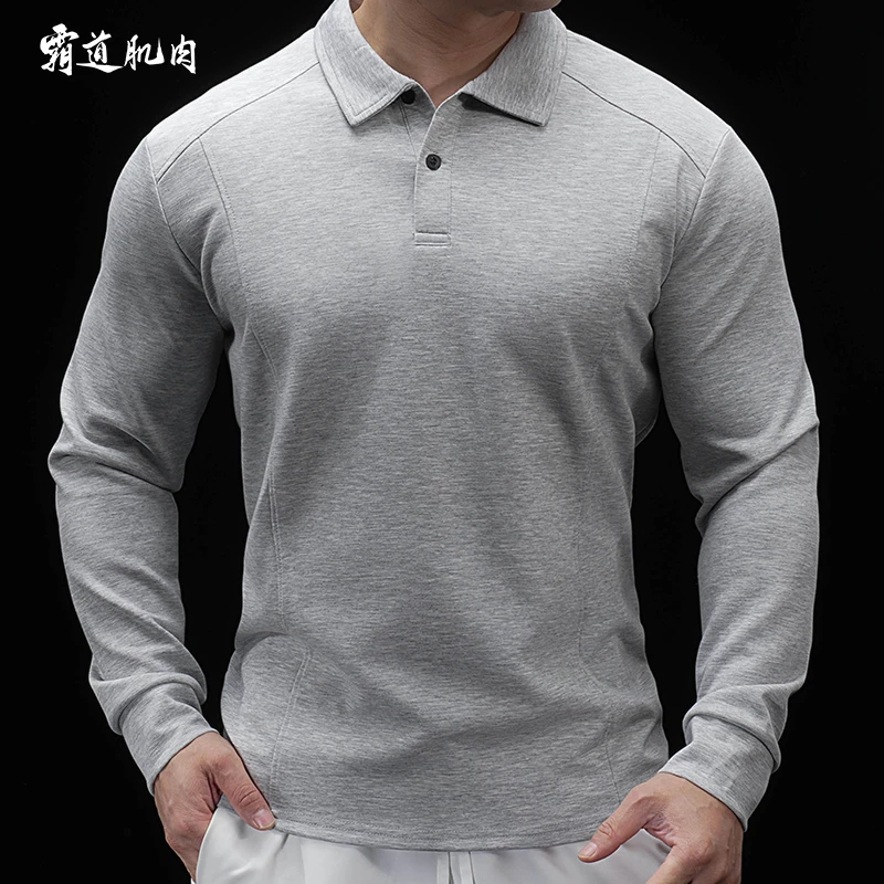霸道肌肉 男士长袖t恤POLO衫纯色休闲百搭秋冬翻领透运动上衣