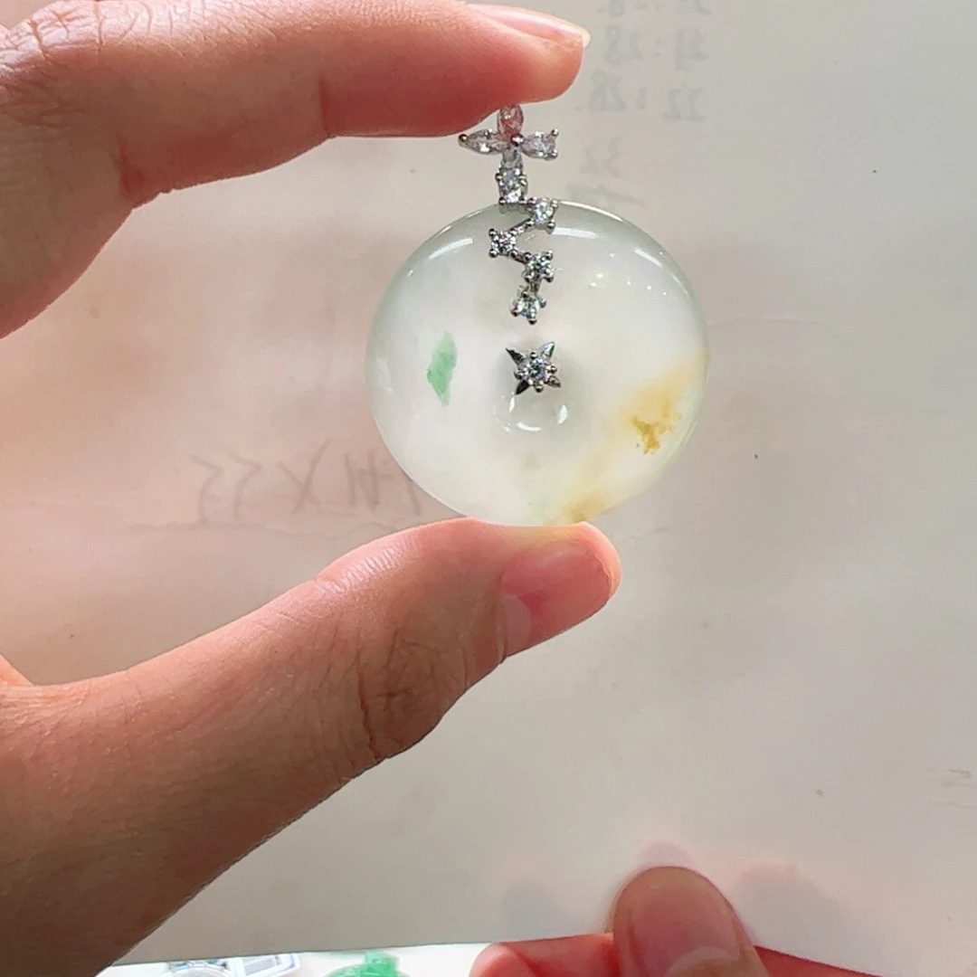 吊坠(不含链)未镶嵌石英质玉黄加绿平安扣