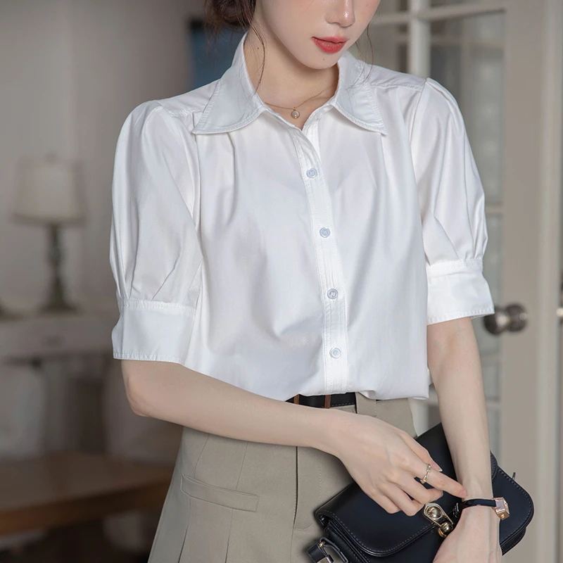 法式气质白色衬衫女2025春夏新款设计感小众通勤衬衣短袖上衣