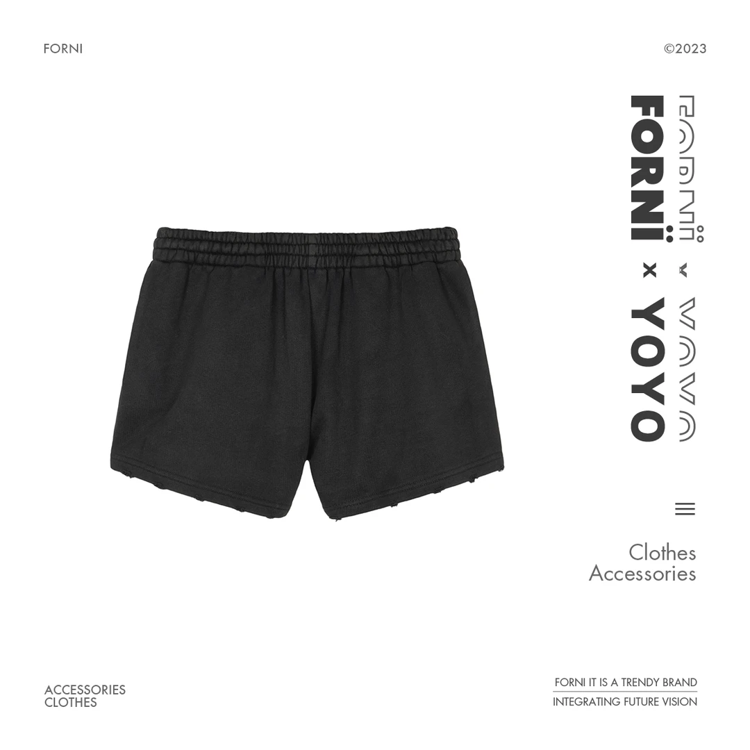 FORNI  摩登 复古时尚ins百搭简约水洗破边纯棉A版显瘦短裤