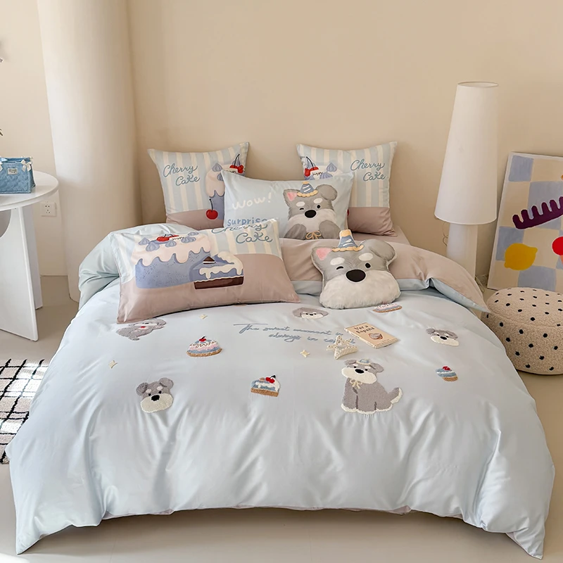 福利款-匹马棉高端商超尾货全棉卡通长绒棉四件套绣花可爱