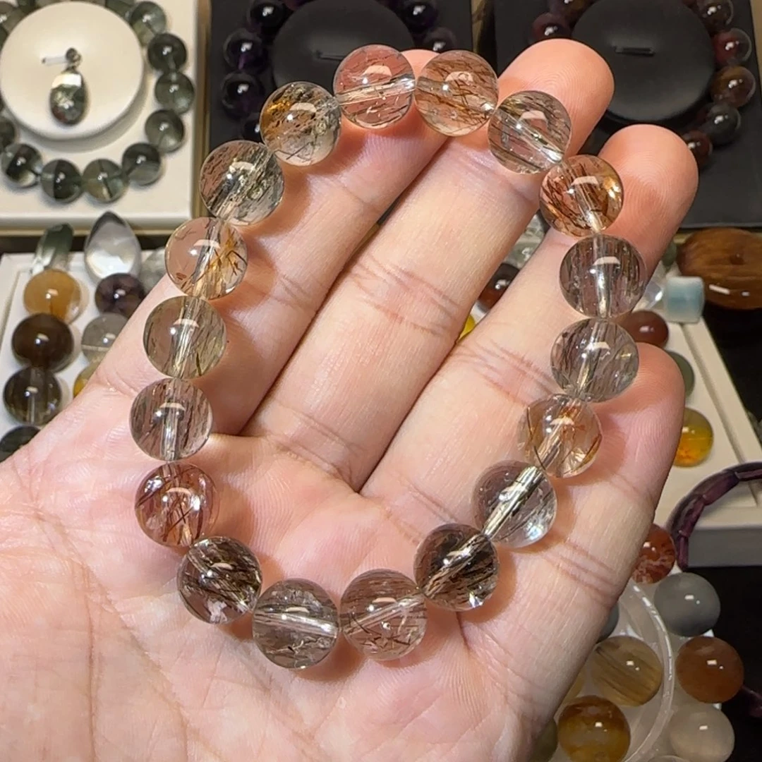 未镶嵌手串水晶11mm+黑金超七单圈多样性发货