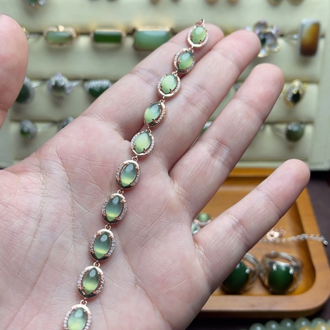 和田玉（碧玉）银S925镶嵌手链