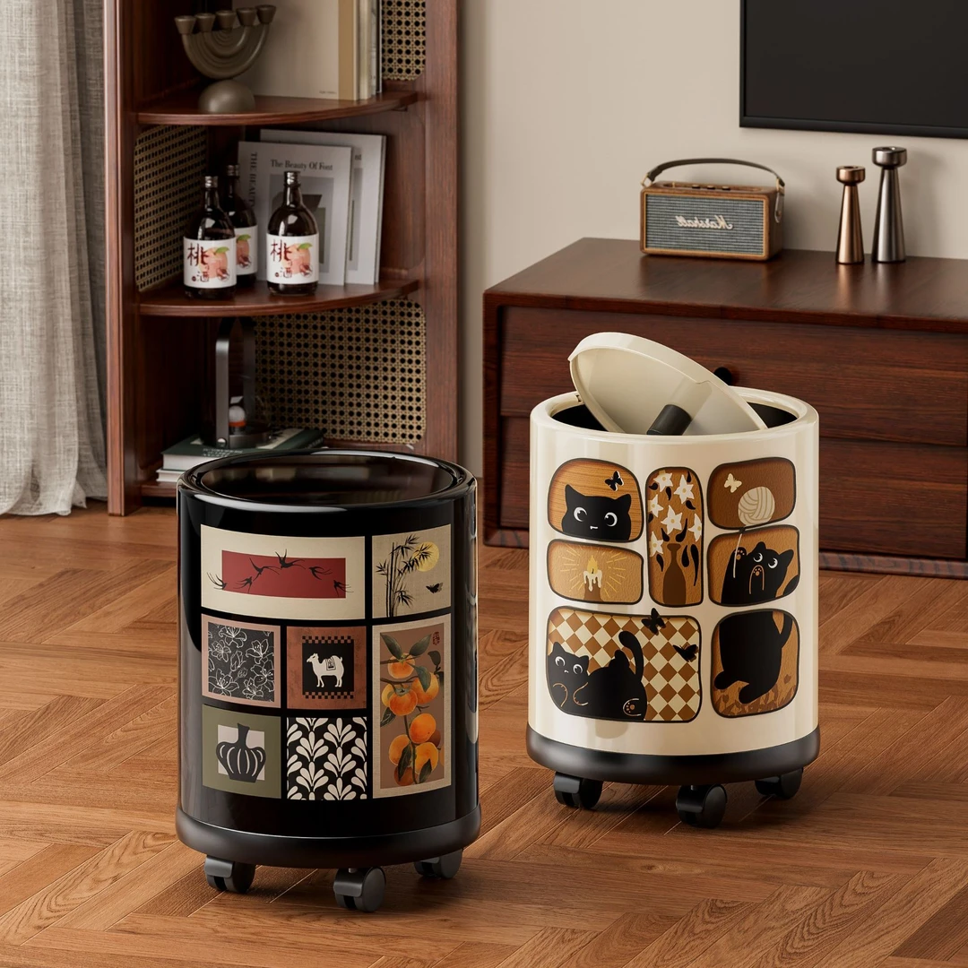 【乙木品川】大容量中古风垃圾桶家用客厅轻奢高档高颜值2025新款