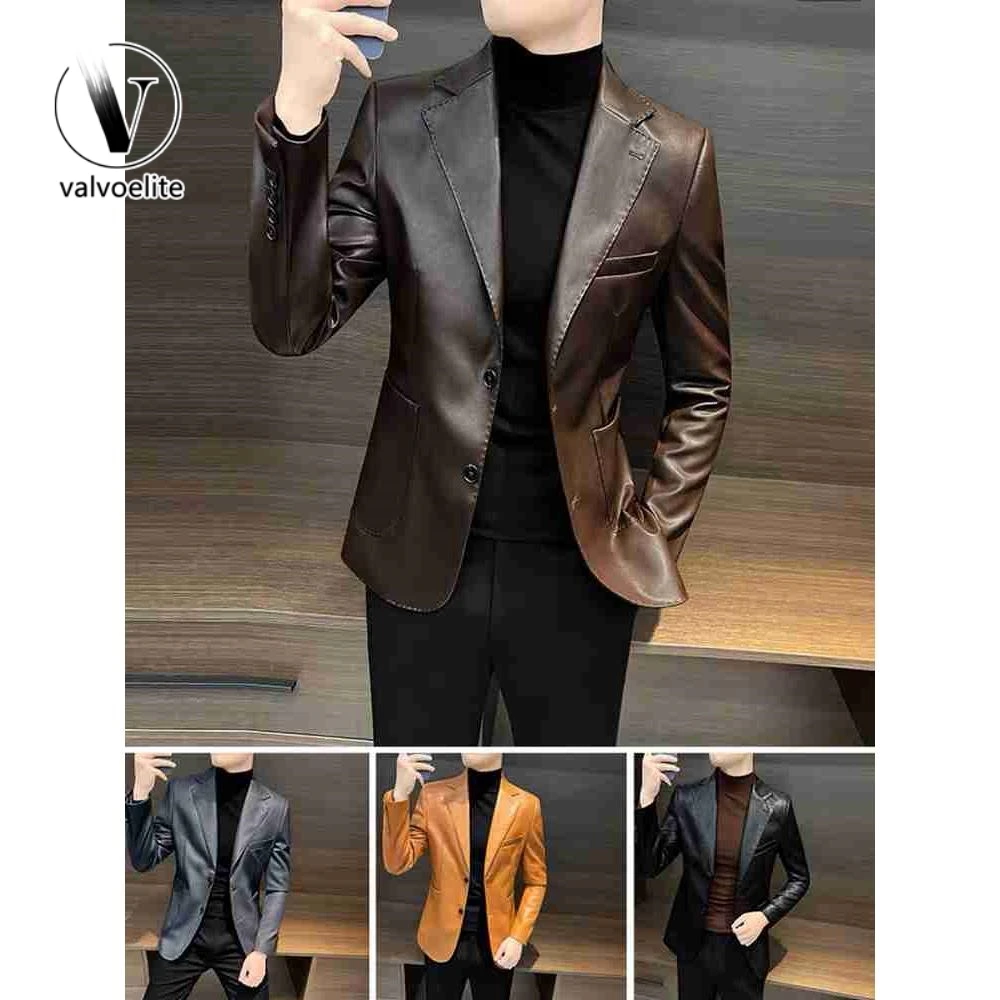 VALVOELITE皮衣外套男秋冬款2025新款潮流修身西装高级感休闲西服