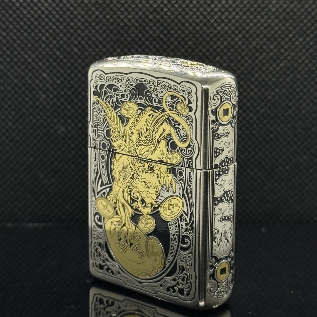 ZIPPO/之宝正品打火机鎏金铜钱貔貅复古个性气质商务