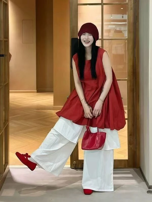 甜美度假风无袖背心连衣裙女春夏季新款小个子宽松休闲裤子套装