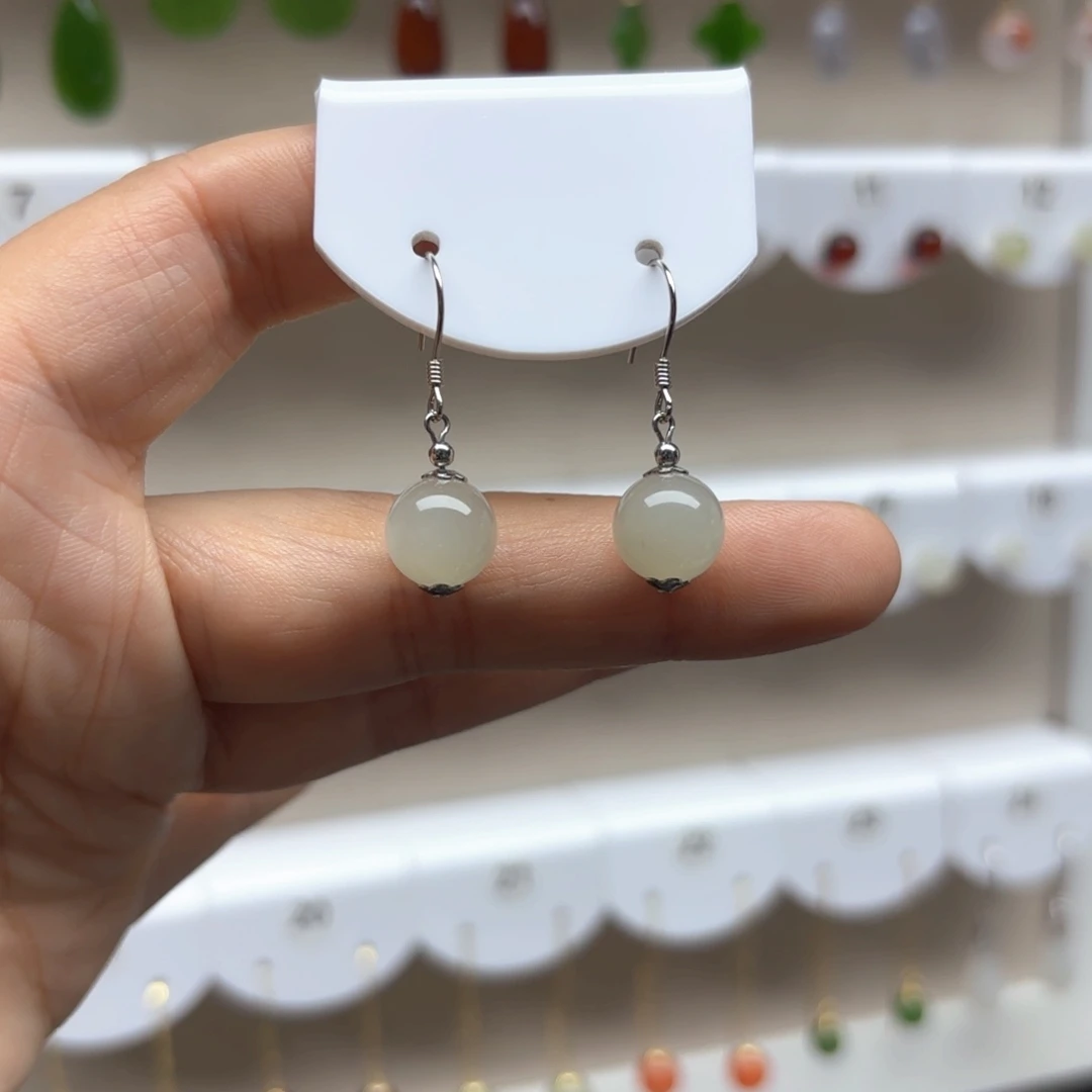 和田玉银S925镶嵌耳饰