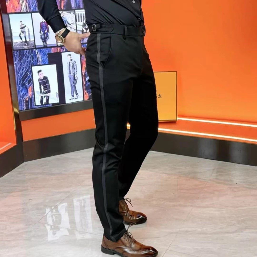 高档男裤新款免烫微锥小脚西裤百搭商务休闲商务西裤-66686