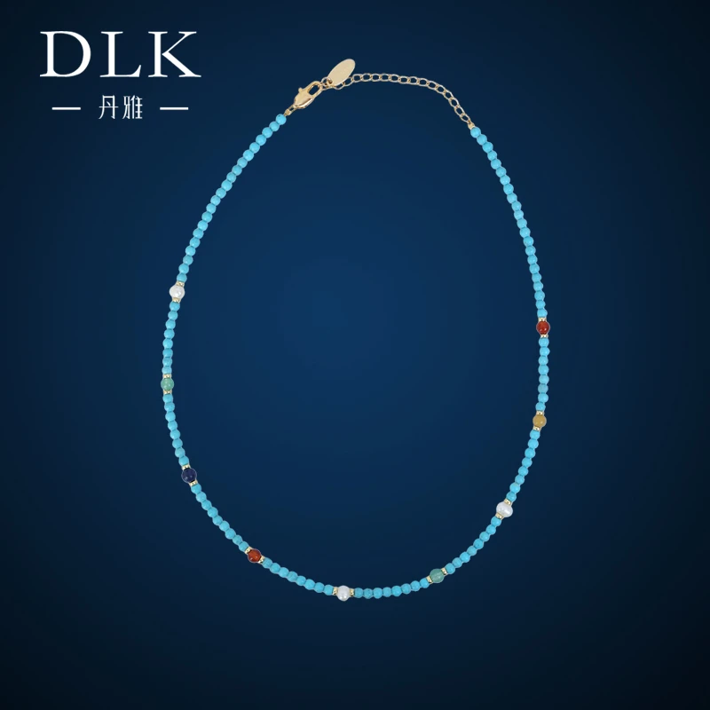 DLK 铜合金树脂项链 松间明月项链女轻奢气质蓝色复古新中式颈链