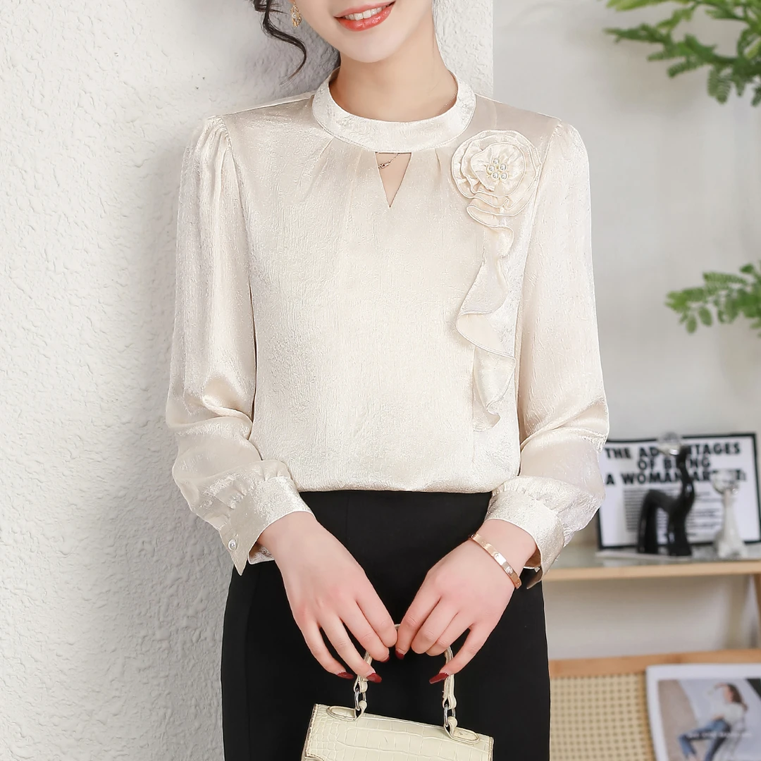 【春季上新】法式轻奢洋气立体花设计气质简约长袖小衫CC5407衣长60