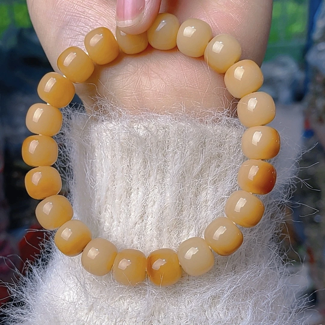 【F28】风化小卡桶珠飘黄单圈手串天然菩提根手串