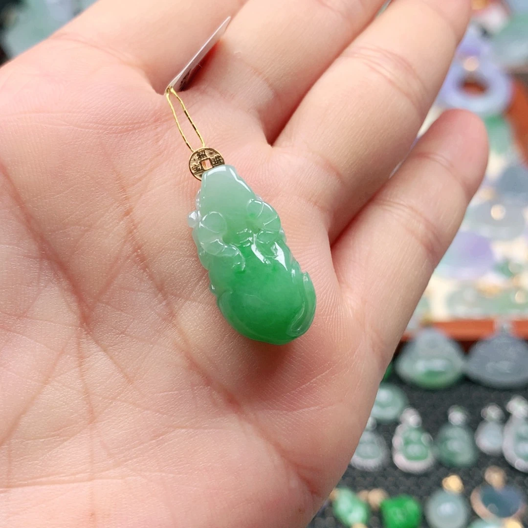 翡翠18K金镶嵌吊坠(不含链)