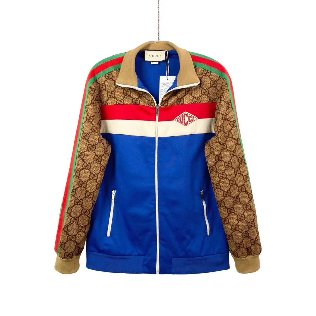 95新 GUCCI/古驰 pp415 聚酯纤维/棉 拼接校服外套 m码 微污