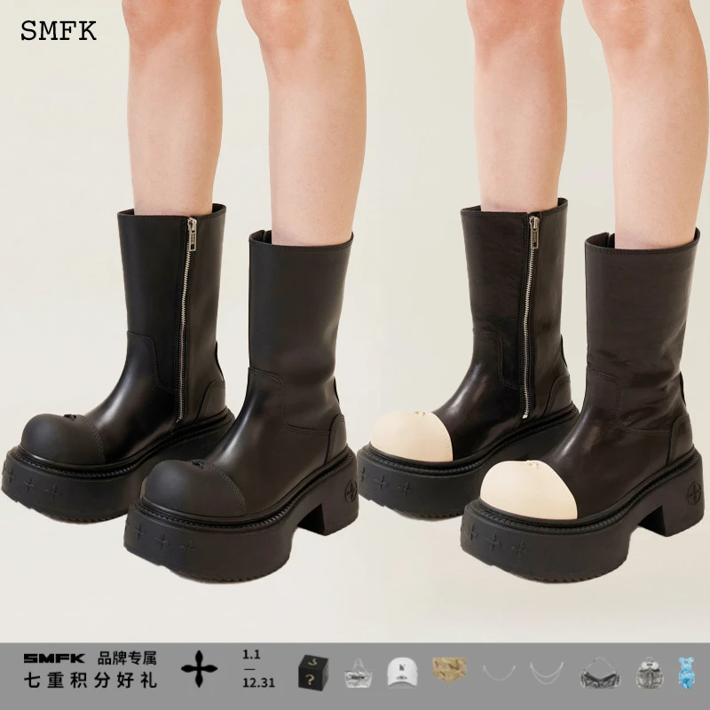 SMFK低筒荒野马靴 S0013B1 时尚百搭粗跟厚底时装靴