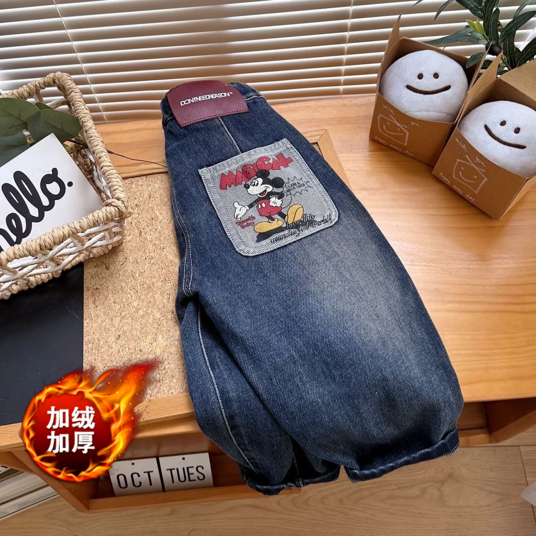 男童秋冬款牛仔裤2025新款儿童韩版卡通宽松休闲裤宝宝百搭裤子