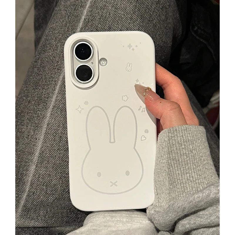 可爱线条米菲兔适用苹果16/15/13promax手机壳iPhone14防摔12软11