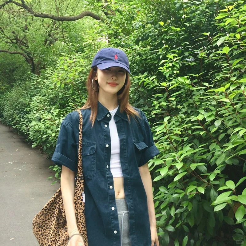 美式复古牛仔短袖衬衫女夏季2025新款高级感宽松慵懒休闲百搭上衣