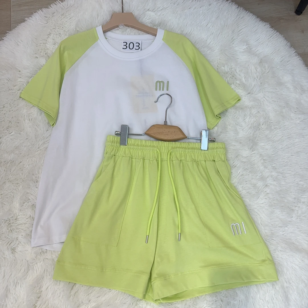 歌如虹休闲运动套装时尚短裤撞色日奢风刺绣新中式纯欲风（303）