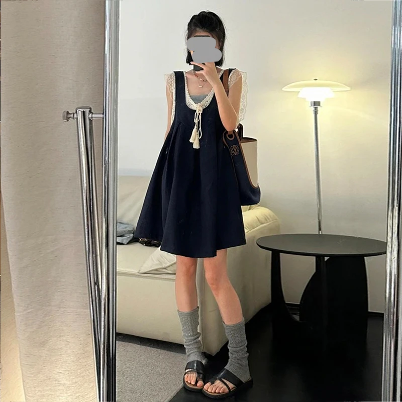 韩国东大门夏季新款设计感时尚闲气质百搭纯色背心裙无袖连衣裙