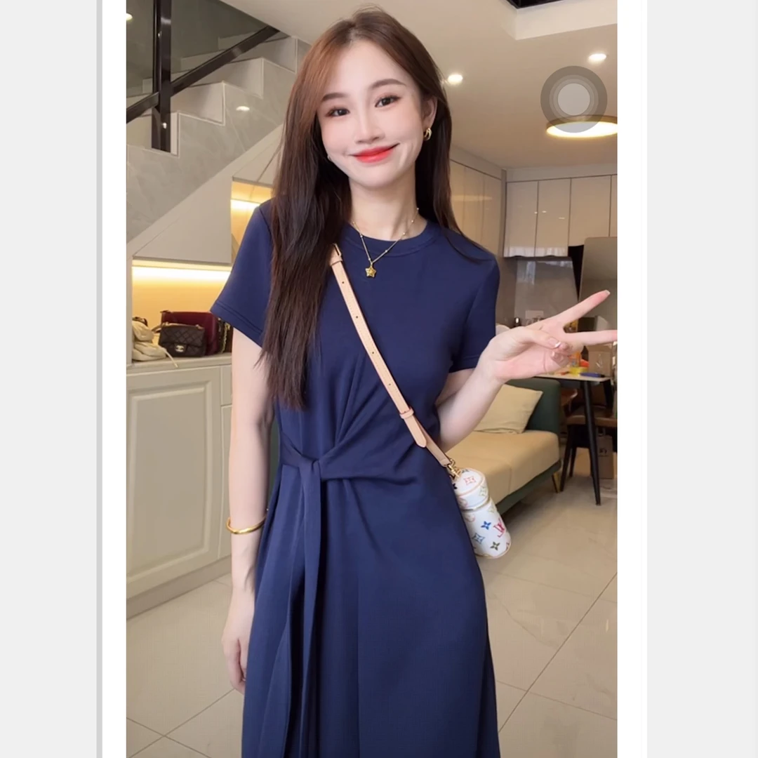 常规高腰纯色撞色拼接工装连衣裙设计感裙子夏季夏装