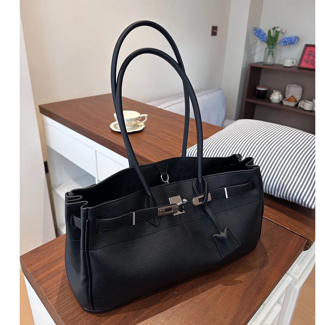 时尚波士顿包小众单肩大容量荔枝纹皮法棍包长手柄腋下包 1975#