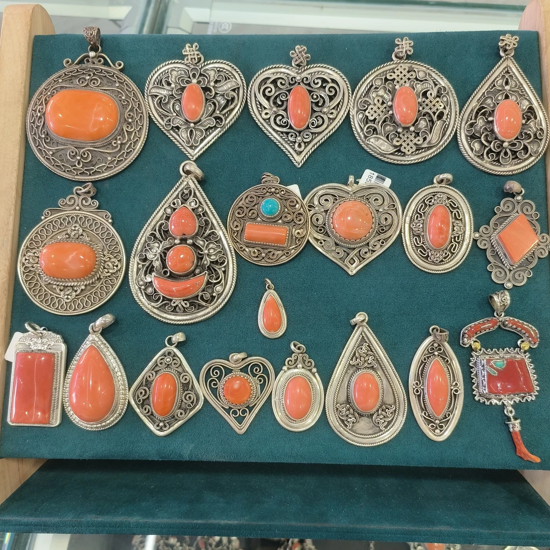 吊坠足银 纯银民族真宝石吊坠