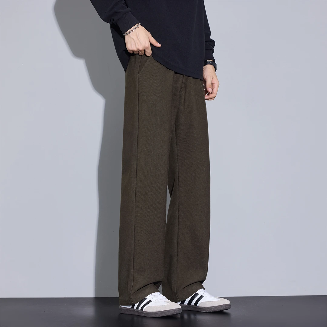 Kuvine2025冬季韩版宽松直筒针织潮流百搭外穿男士大码休闲长裤子