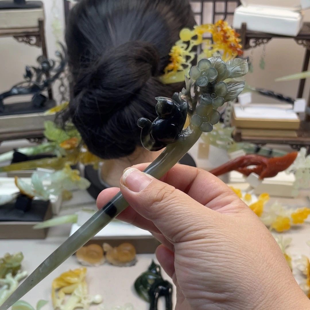 蛇纹石玉合金发饰