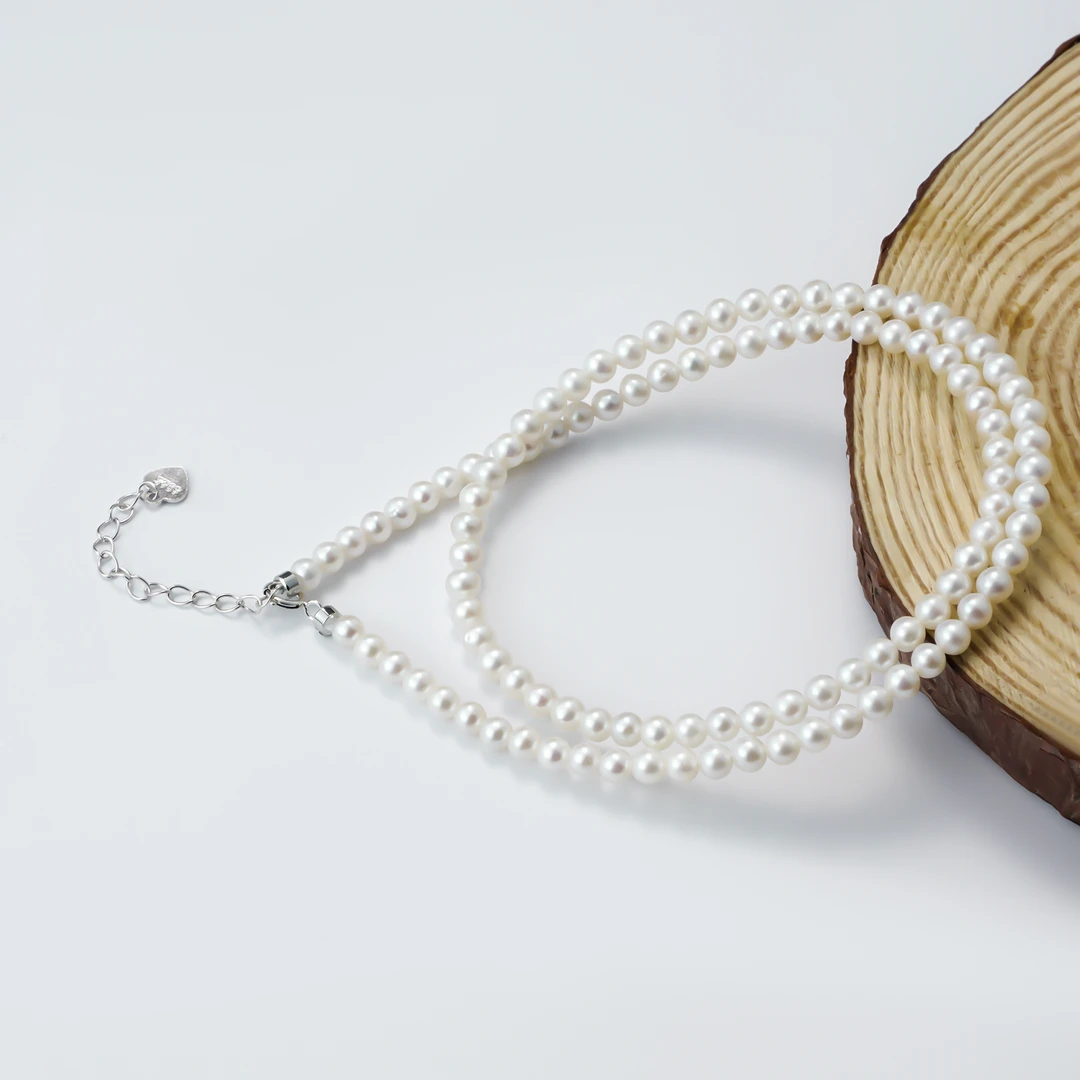 清仓S925小米珠AK3-4mm正圆强光极微瑕纯天然淡水珍珠项链