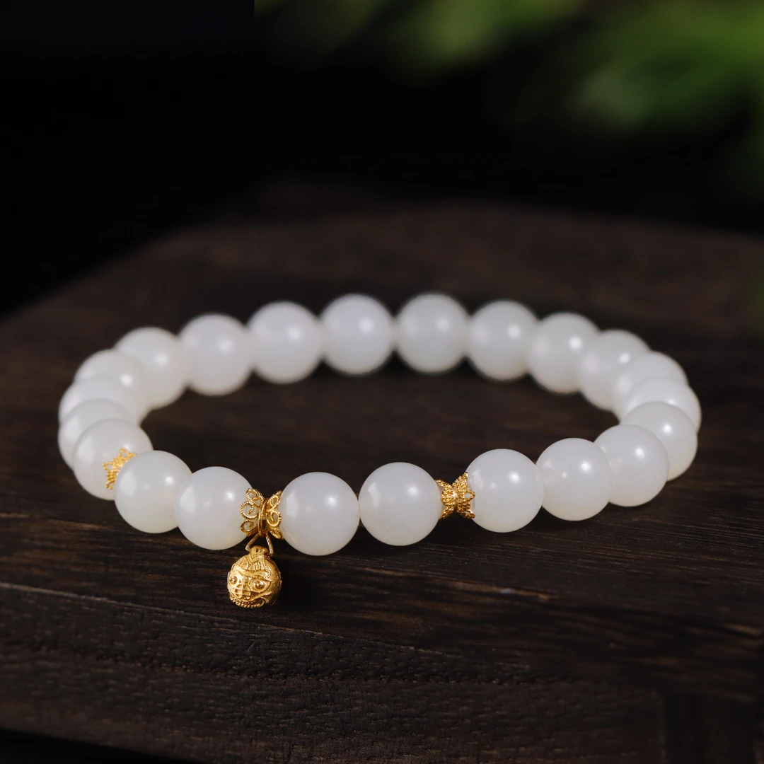 18k金和田玉单圈手串