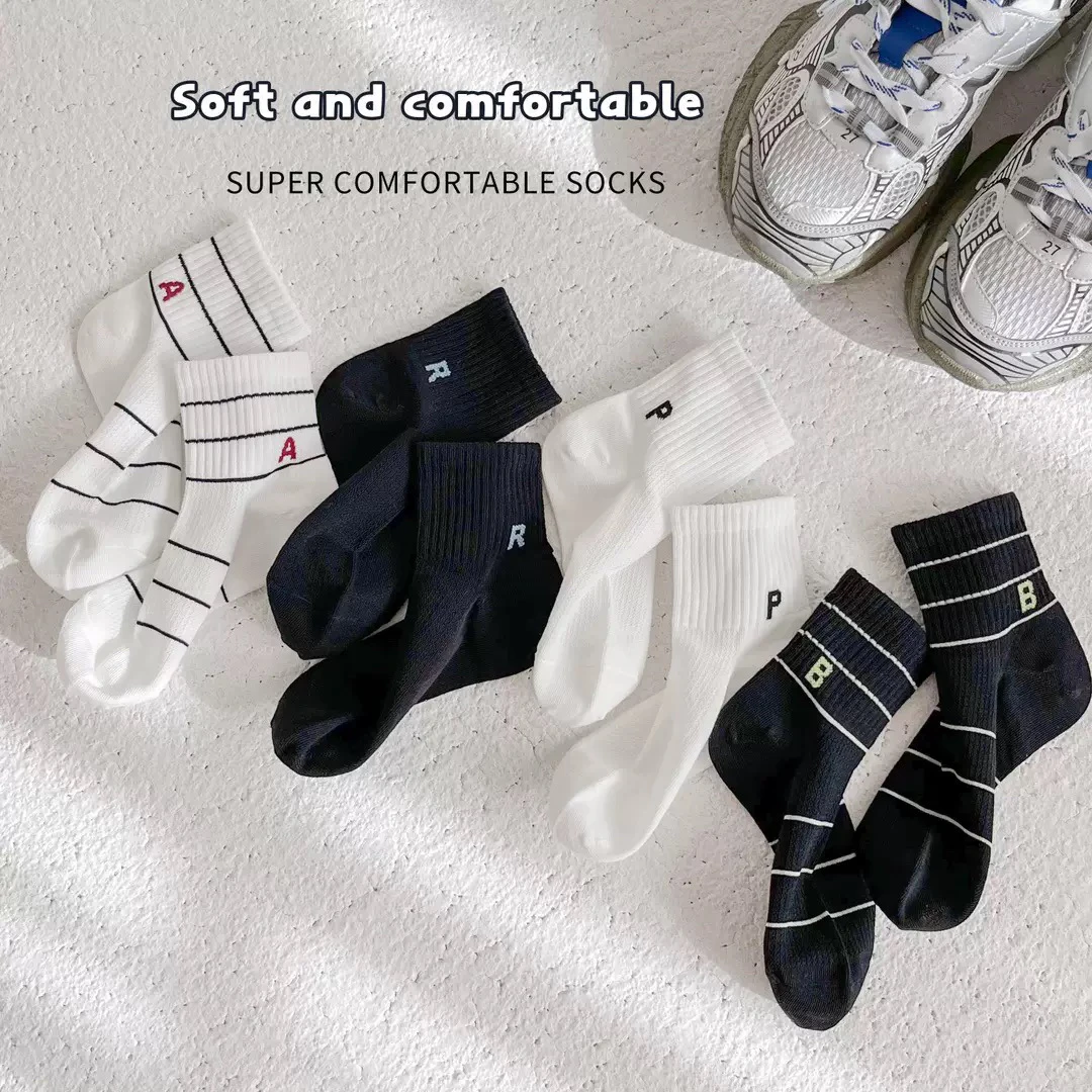 儿童袜子ins夏款网眼透气舒适黑白百搭潮袜1-12岁中筒袜