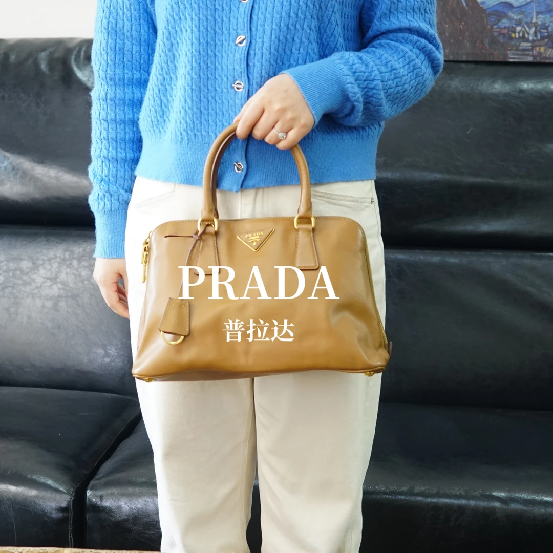95新 Prada/普拉达 棕色手提包/WJ03606002/6002