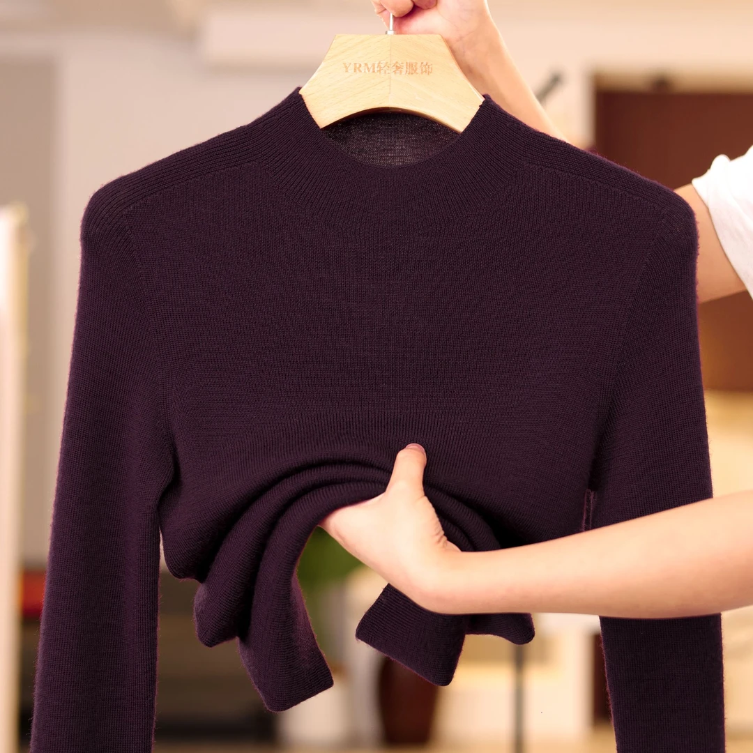 加厚100%精纺羊毛衫秋冬半高领长袖可机洗打底衫女款爆款2025新款