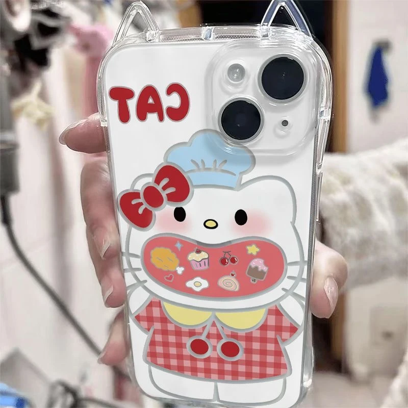 贪吃大嘴凯蒂猫适用iphone13/14透明苹果16/15promsx猫耳朵手机壳