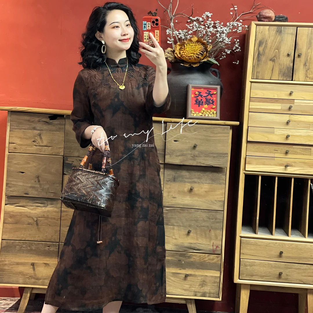 羊在在【四季锦簇】中式旗袍连衣裙女春夏刺绣民族风LYQ25Y822