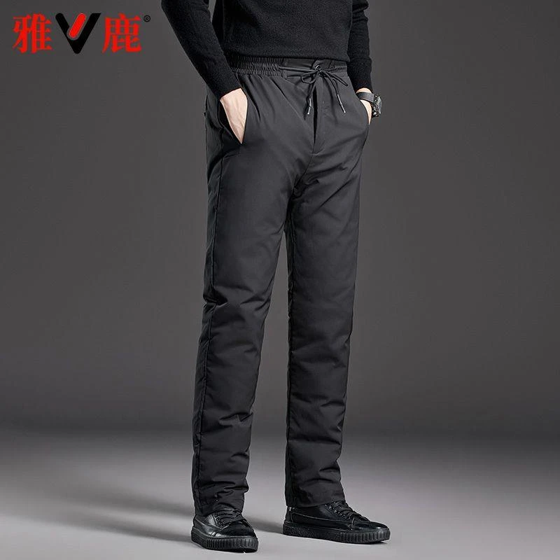 雅鹿羽绒裤男外穿中老年加厚保暖鸭绒防风高腰加长宽松大码棉裤