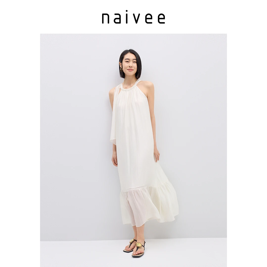 Naivee/纳薇【海滨度假裙】商场同款25夏挂脖连衣裙醋酸254260895