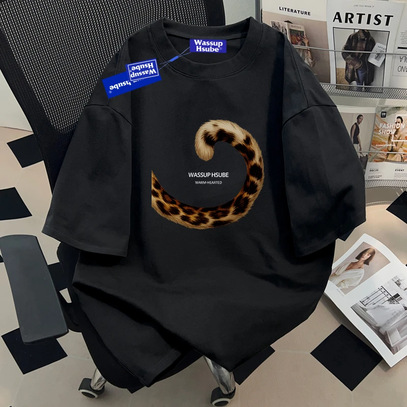 WASSUP HSUBE豹子尾巴美式短袖重磅纯棉男女t恤宽松oversize上衣