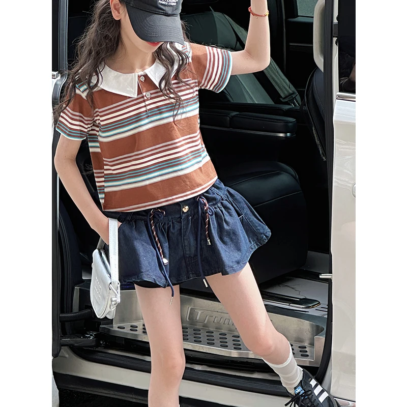 K28941 韩系女童短袖娃娃衫2025新款夏装儿童上衣T恤女大童衣服潮