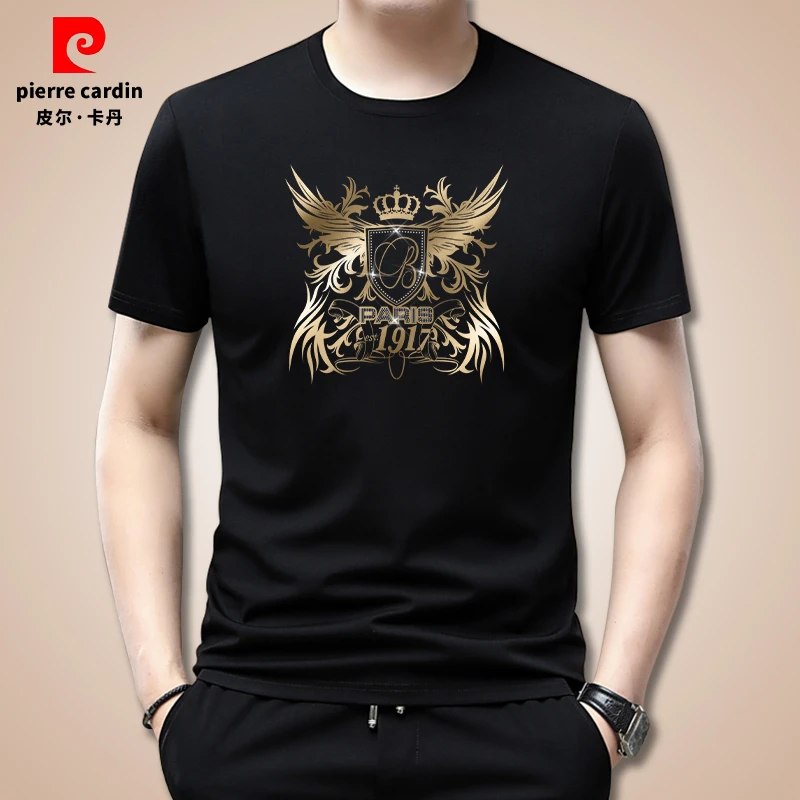 皮尔卡丹短袖t恤男士圆领休闲打底衫2025夏季高档半袖体恤上衣服