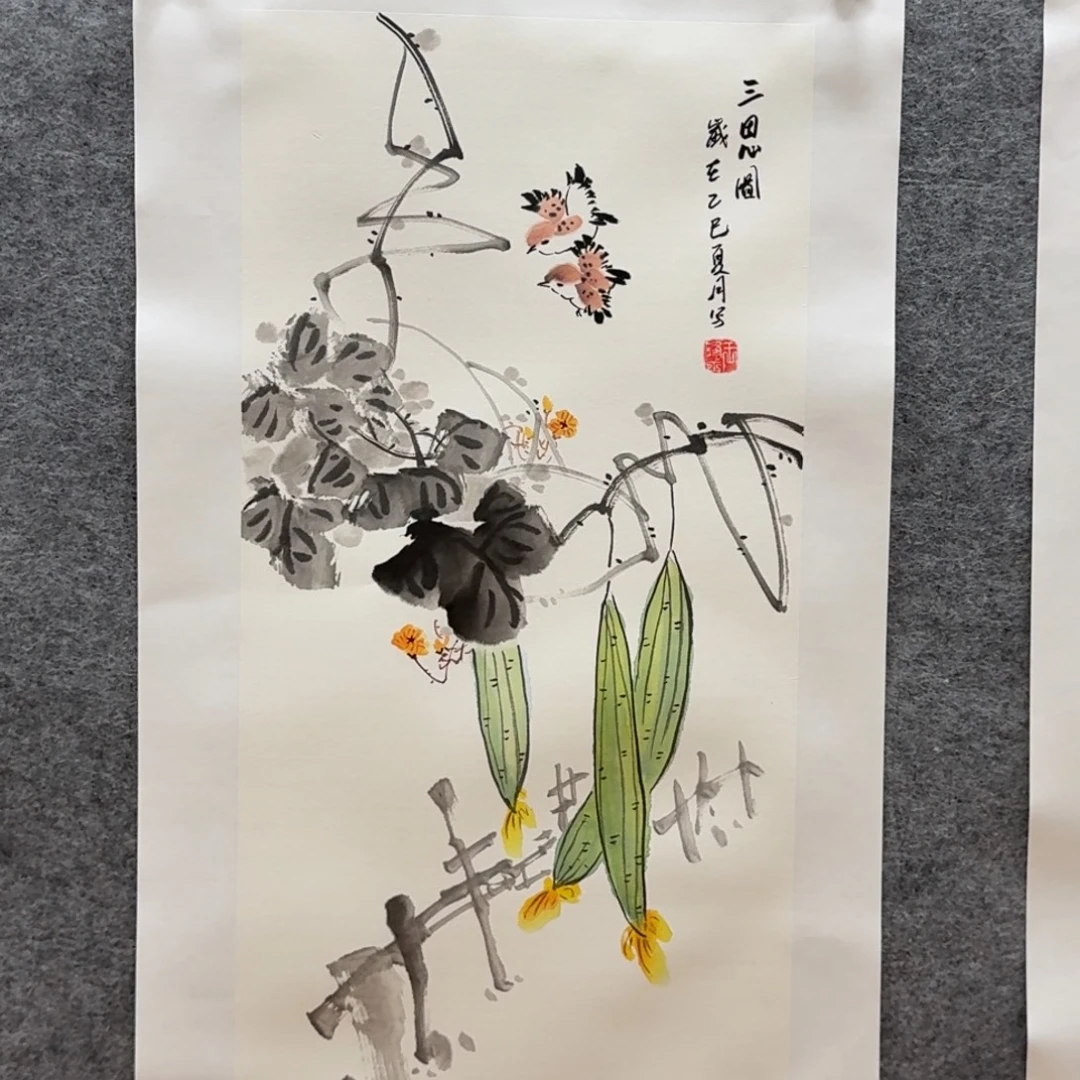 国画70x34作品花鸟画