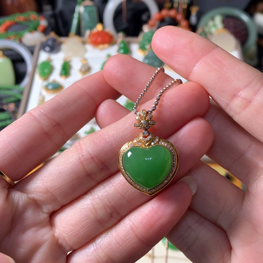 和田玉（碧玉）吊坠(不含链)18K金镶嵌凤SL0005