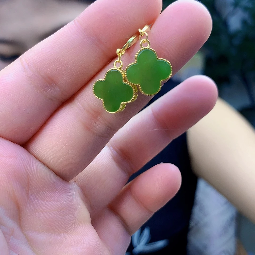 和田玉（碧玉）银S925镶嵌吊坠(不含链)耳钉