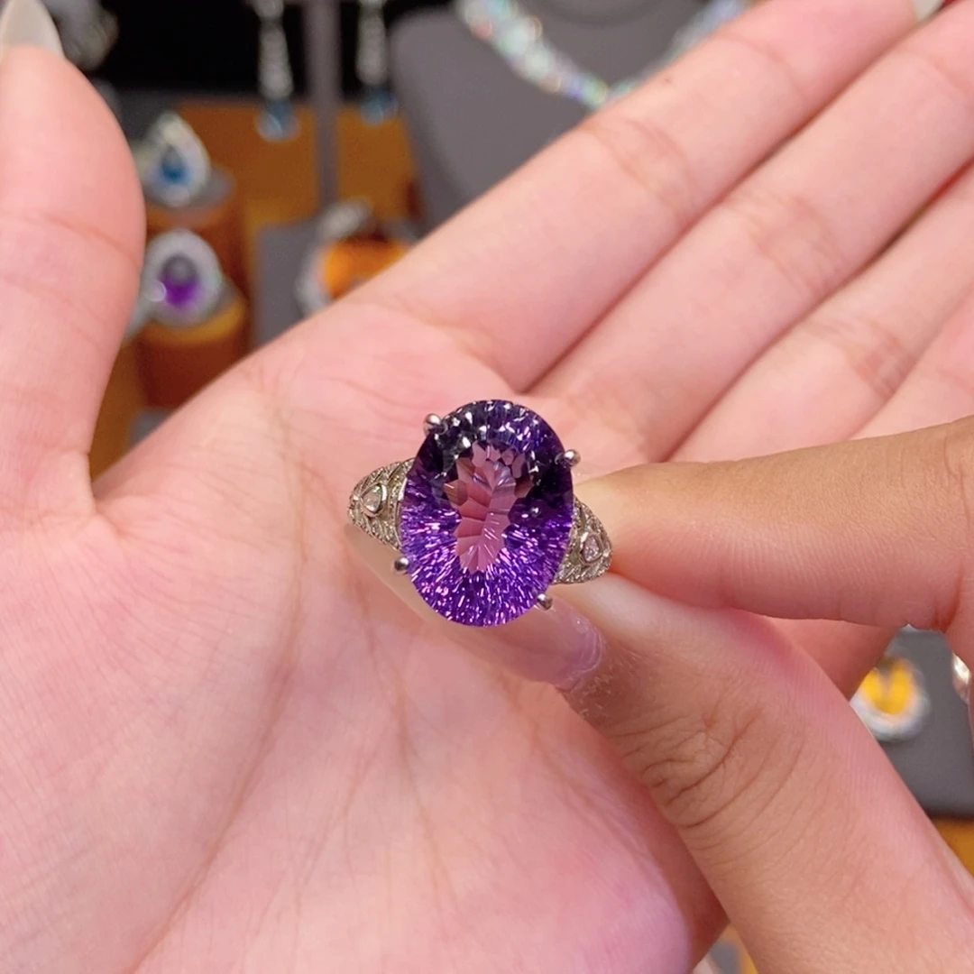 银S925镶嵌戒指水晶紫罗兰色12ct
