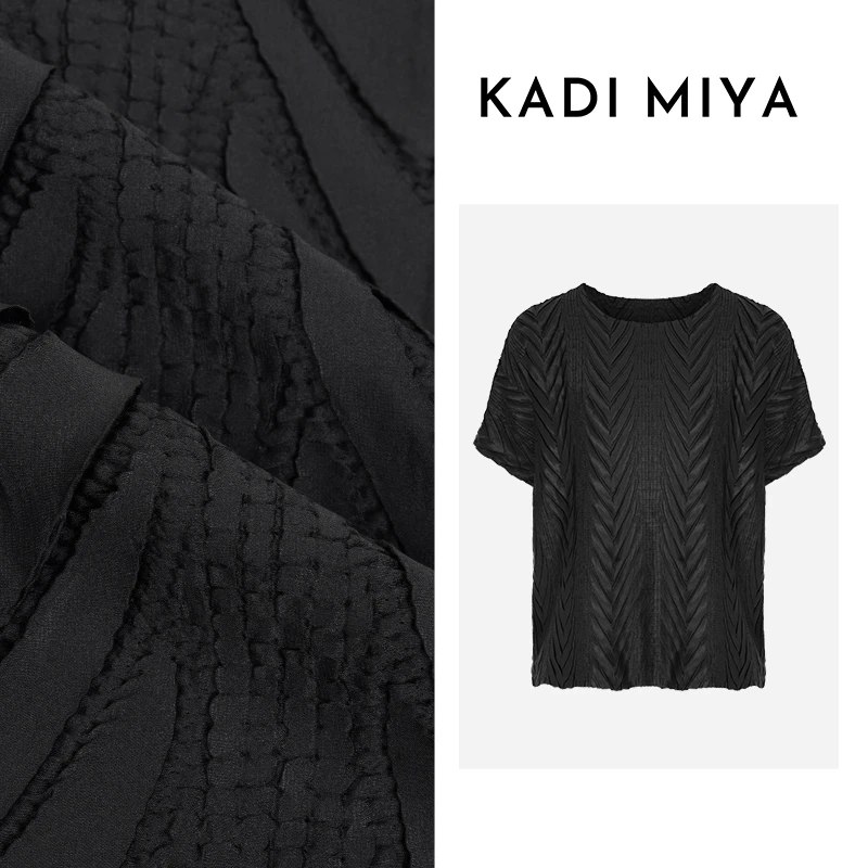 KADIMIYA【褶皱T】三宅风高弹飞飞袖薄T恤百搭造型衫显瘦上衣女夏季