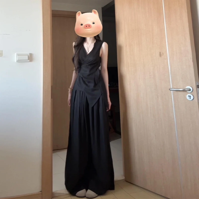 黑色背心裤裙两件套装女装夏季2025新款爆款洋气高级感慵懒风套装