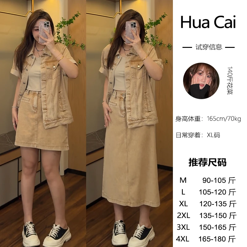 LHC1145微胖定制~【时尚教主】时尚复古韩版牛仔上衣+半身裙