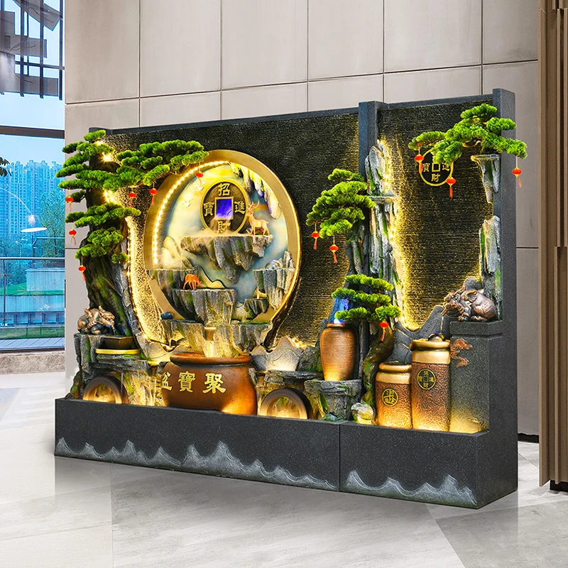 假山流水循环水幕墙风水轮客厅办公室屏风景观加湿器落地摆件